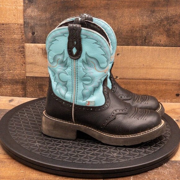 JUSTIN GYPSY WOMENS COWGIRL BOOTS BLACK TEAL LEATHER FARM RANCH COWBOY SIZE 7B - Picture 9 of 9